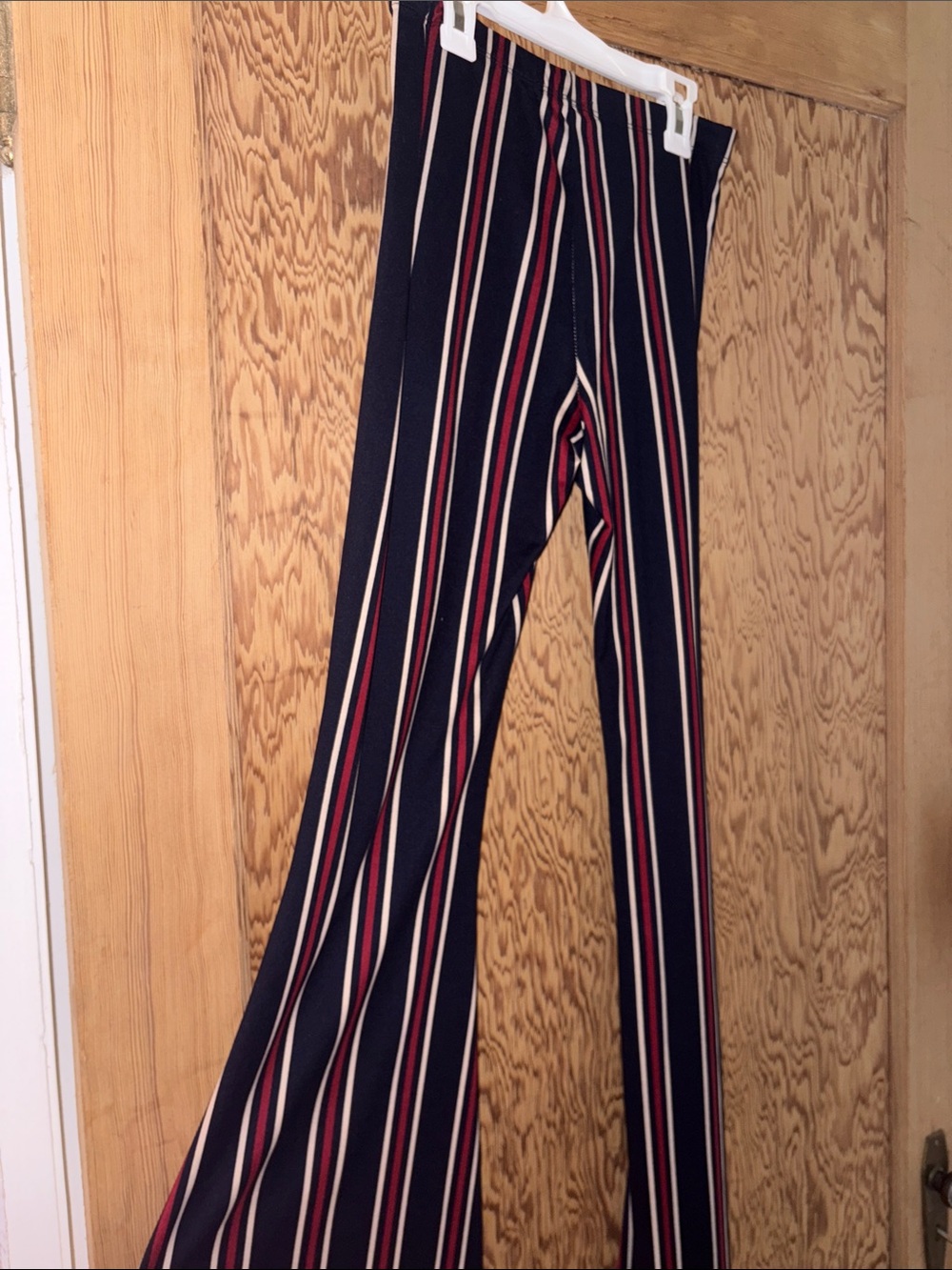Forever 21 Navy Flare Pants with Red and Cream Stripes